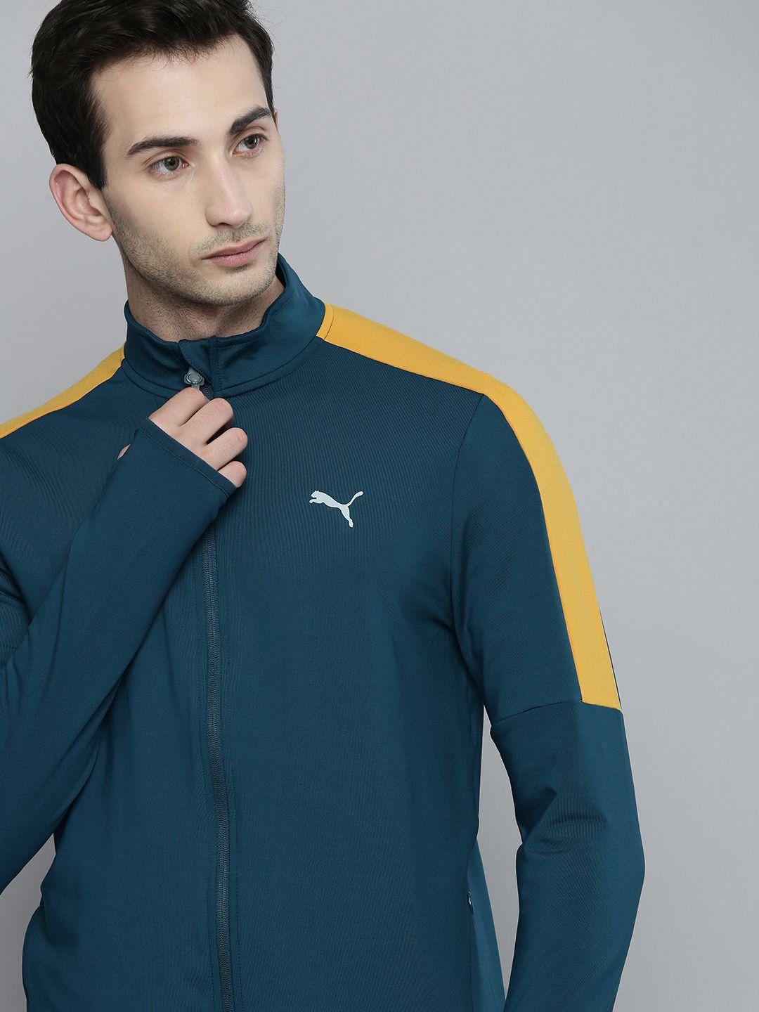 one8 x puma men teal blue & yellow colourblocked virat kohli sporty track jacket