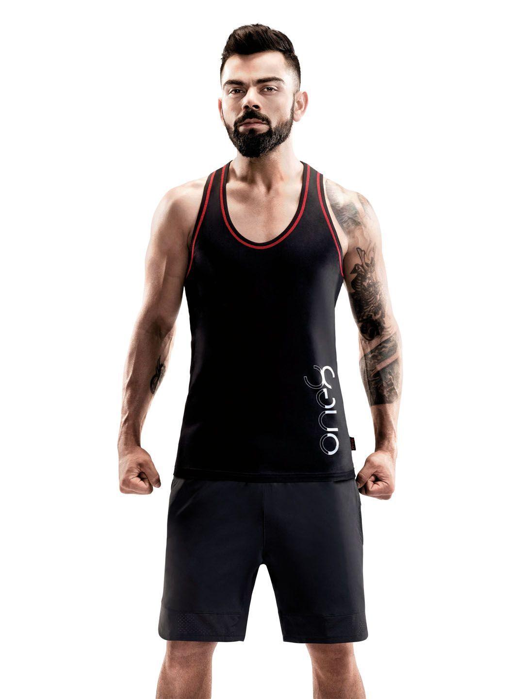 one8 by virat kohli men black solid innerwear jog vest 208