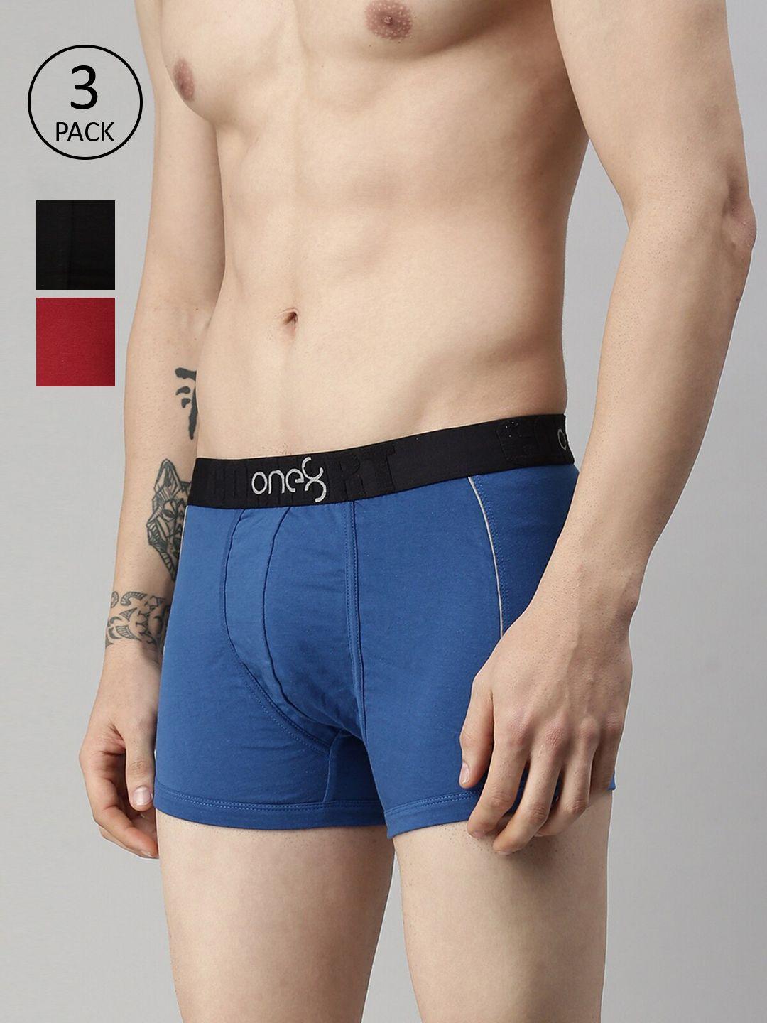 one8 by virat kohli men pack of 3 solid trunk 106-po3-black/maroon/royal blue