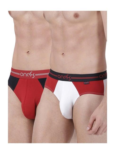 one8 by virat kohli white & red cotton briefs (pack of 2)