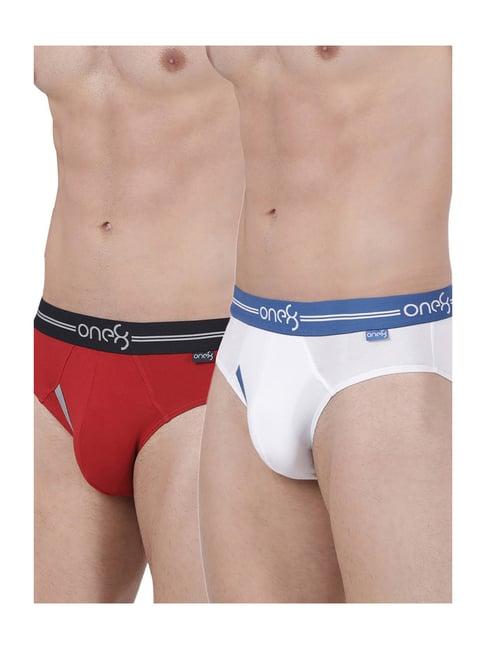 one8 by virat kohli white & red cotton briefs (pack of 2)