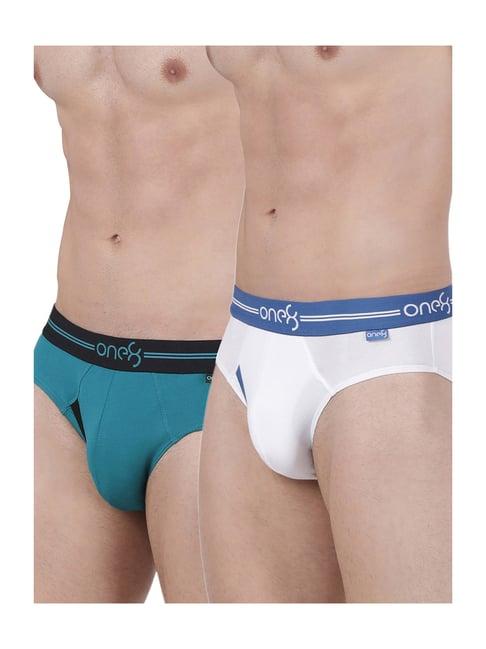 one8 by virat kohli white & teal cotton briefs (pack of 2)