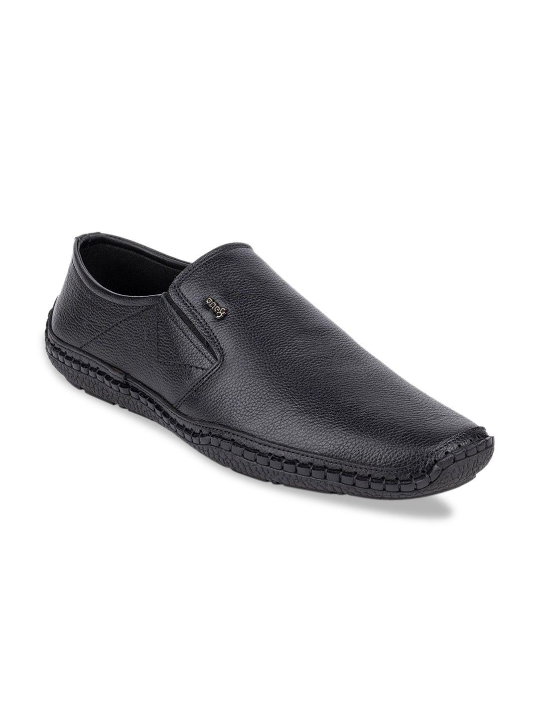 one8 men black solid leather formal loafers