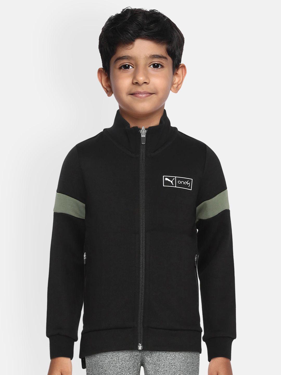 one8 x puma boys black solid vk boys track sporty jacket