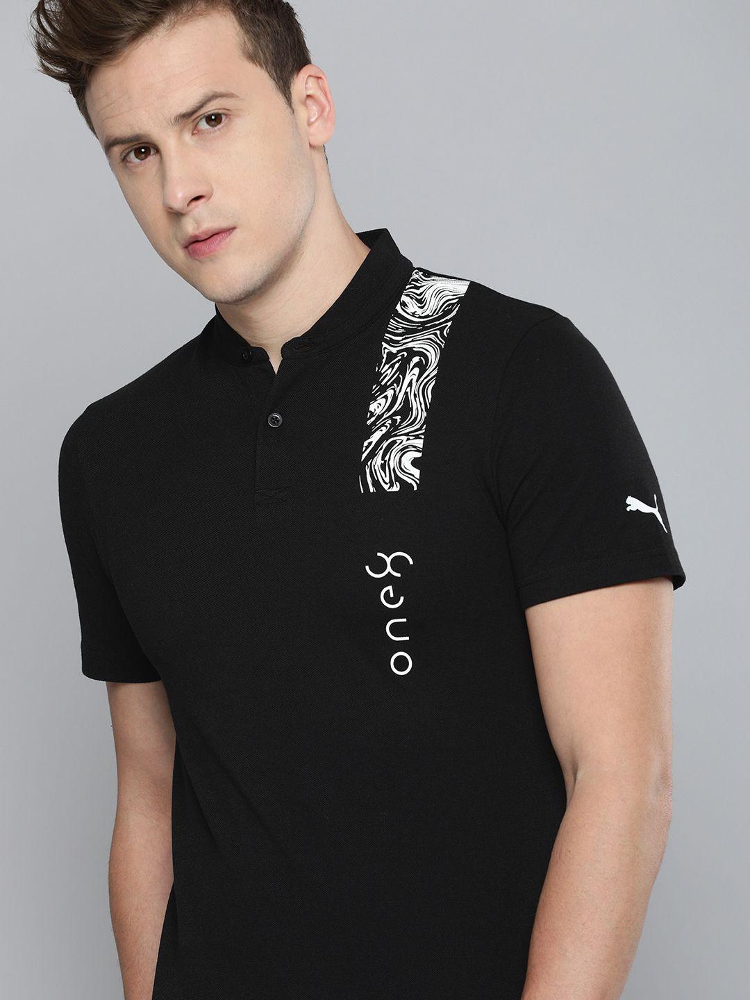 one8 x puma men black brand logo henley neck t-shirt