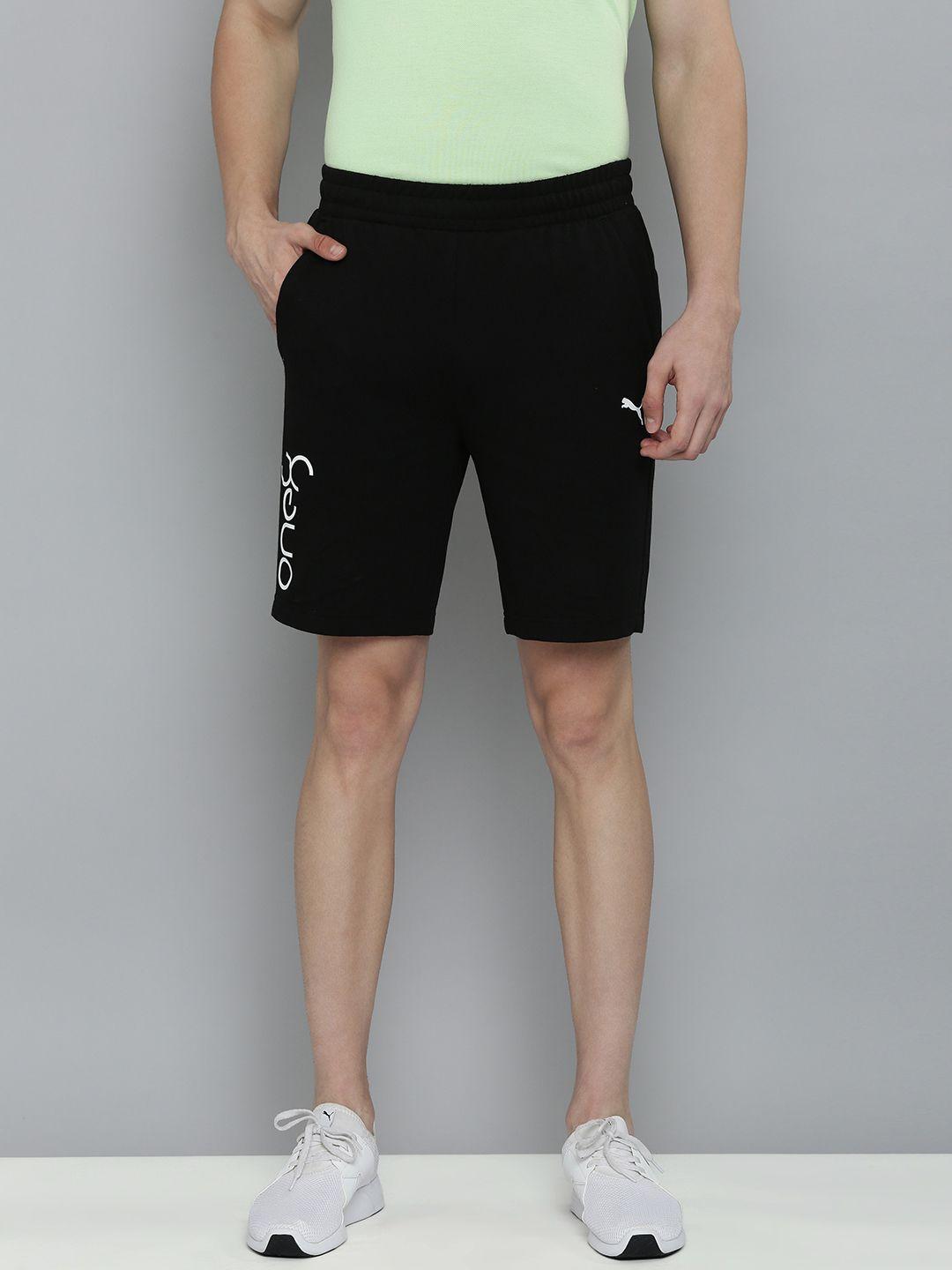 one8 x puma men black brand logo printed slim fit sports shorts