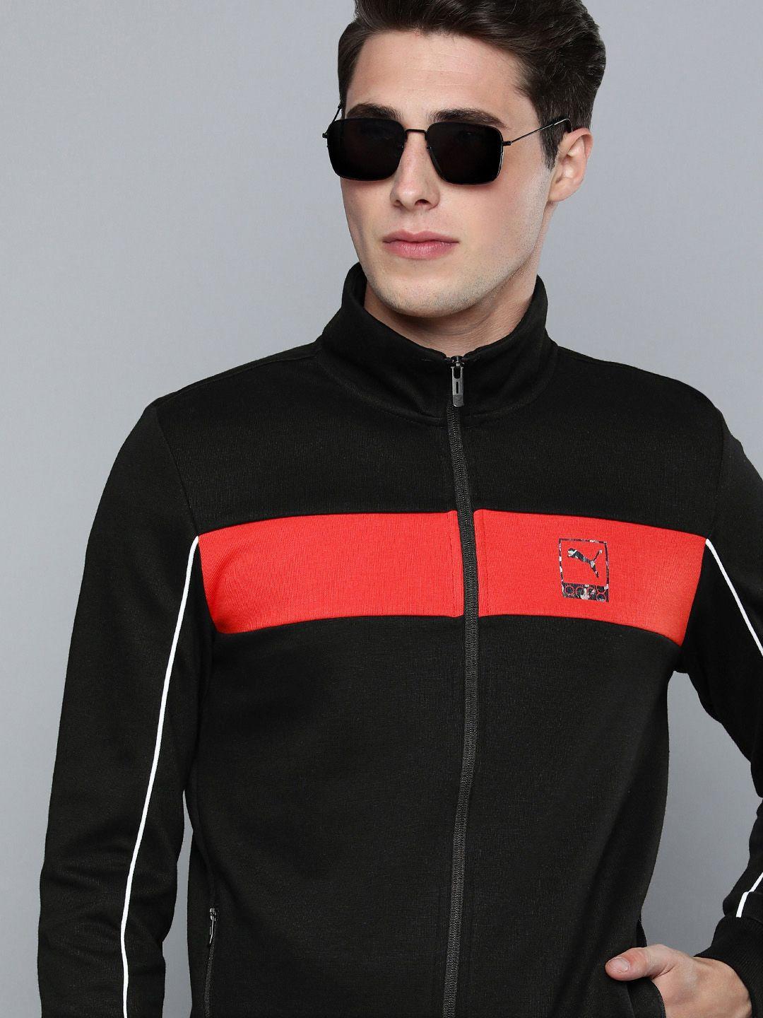 one8 x puma men black red colourblocked full-zip sporty jacket