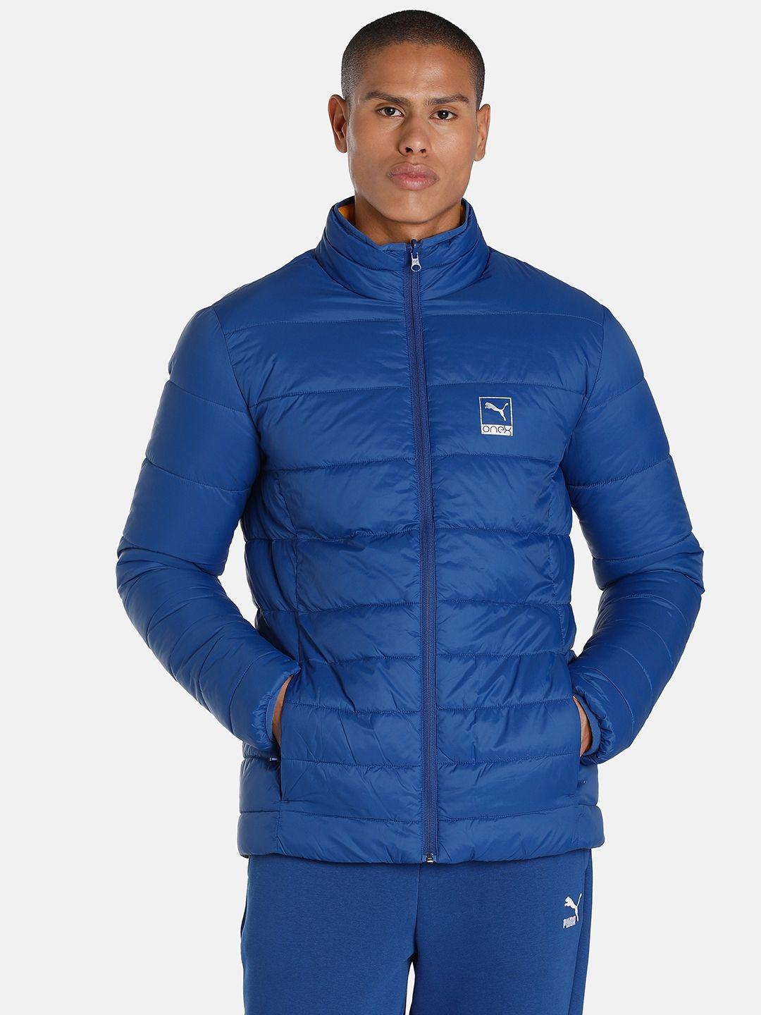one8 x puma men blue brand logo outdoor reversible puffer jacket