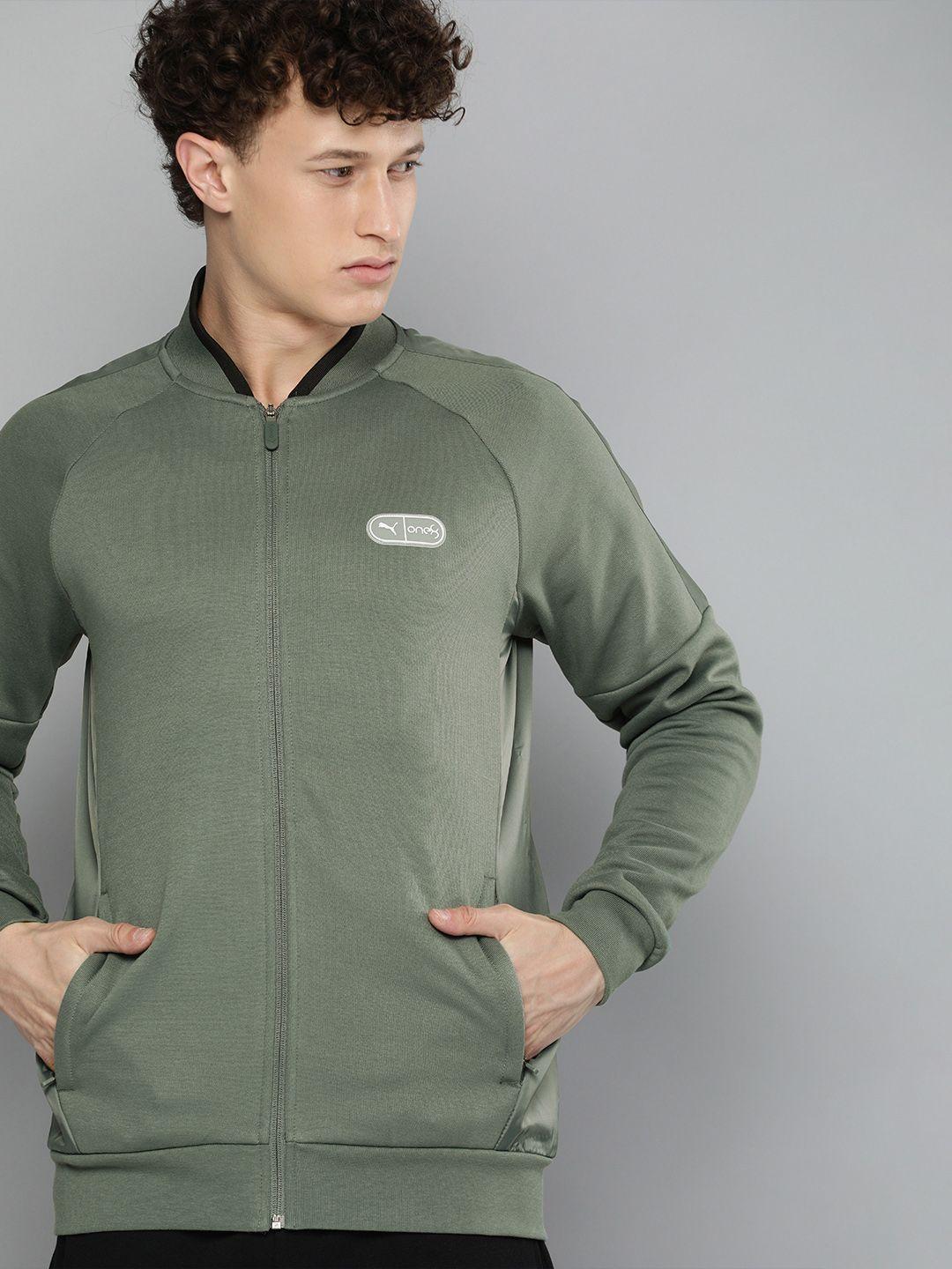 one8 x puma men green solid vk full zip sporty jacket
