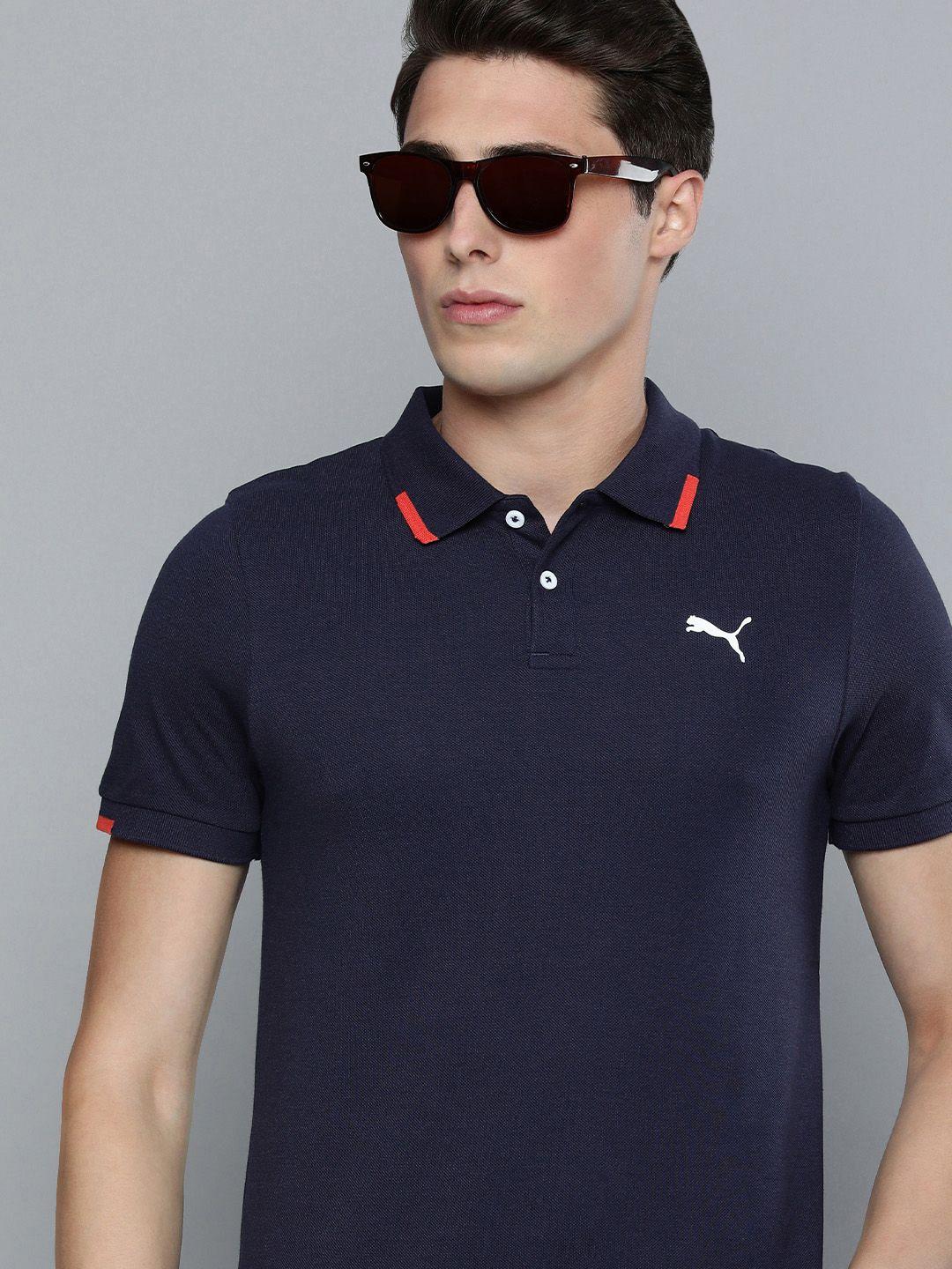 one8 x puma men navy blue polo collar slim fit t-shirt