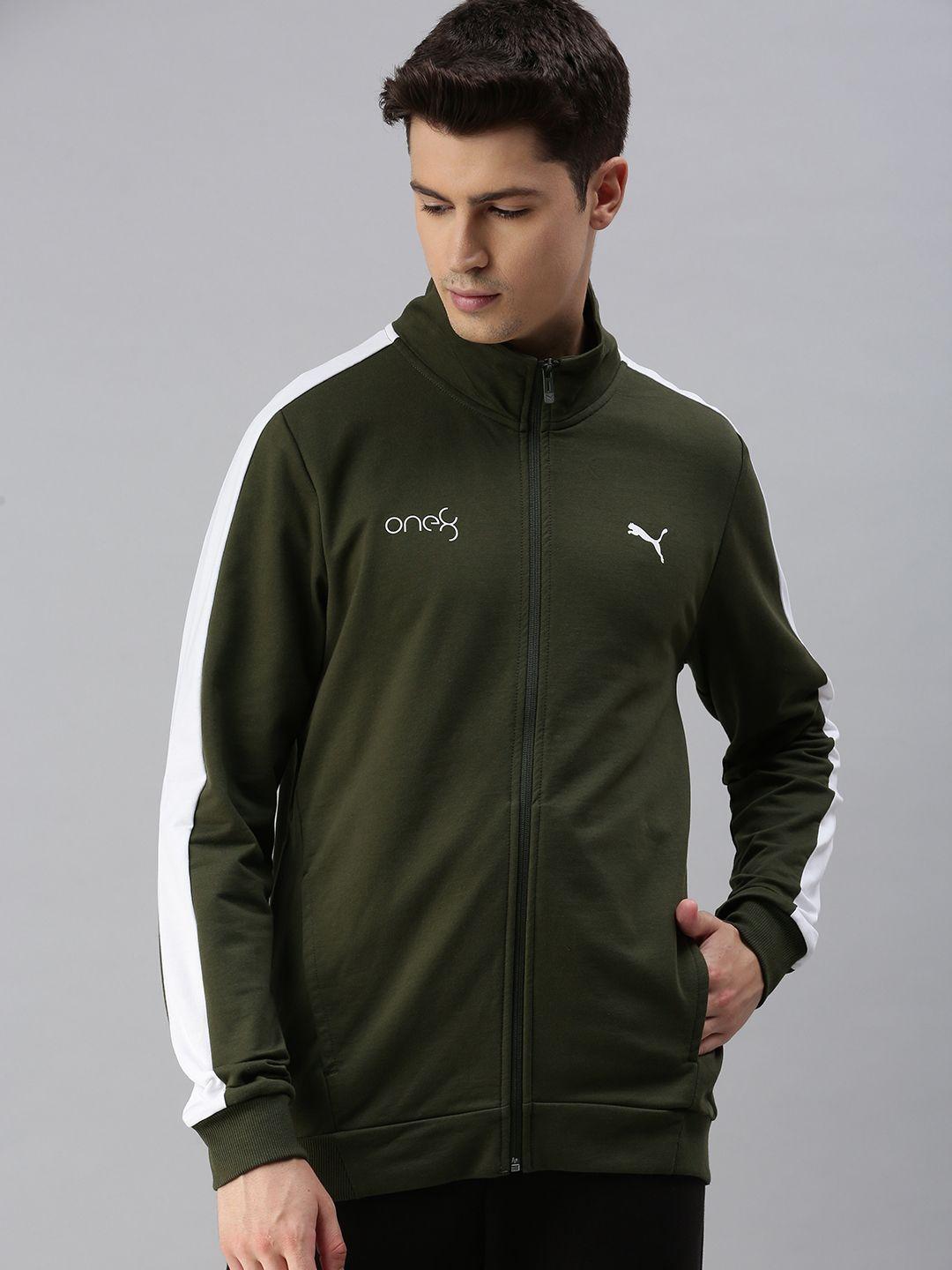 one8 x puma men olive green full-zip sporty jacket