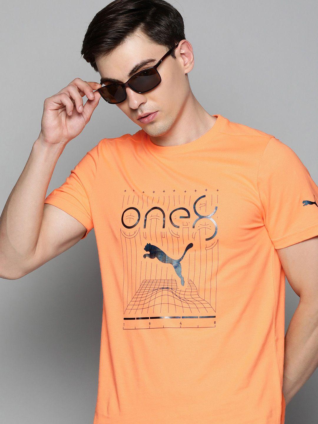 one8 x puma men orange brand logo one8core pure cotton virat kohli slim fit t-shirt