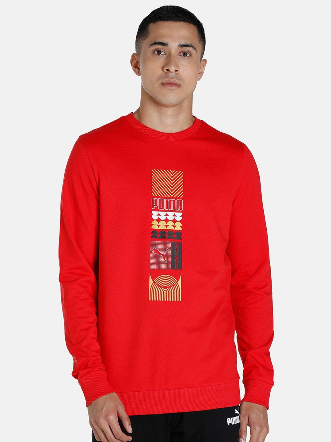 one8 x puma men red printed cottonsweatshirt