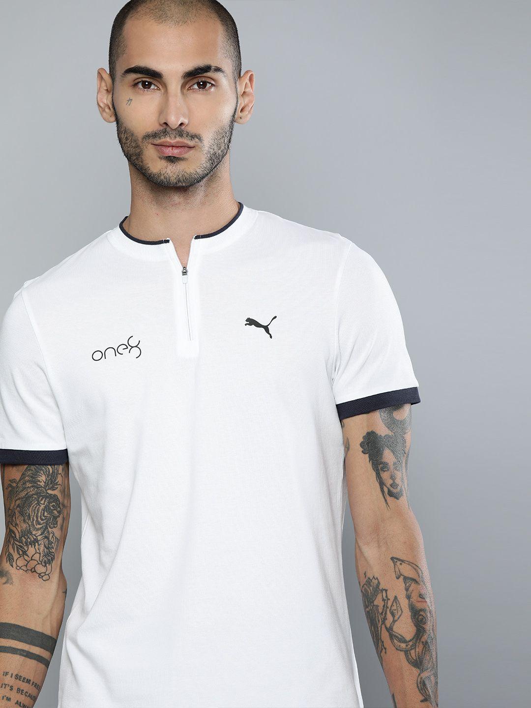 one8 x puma men white printed henley neck slim fit t-shirt