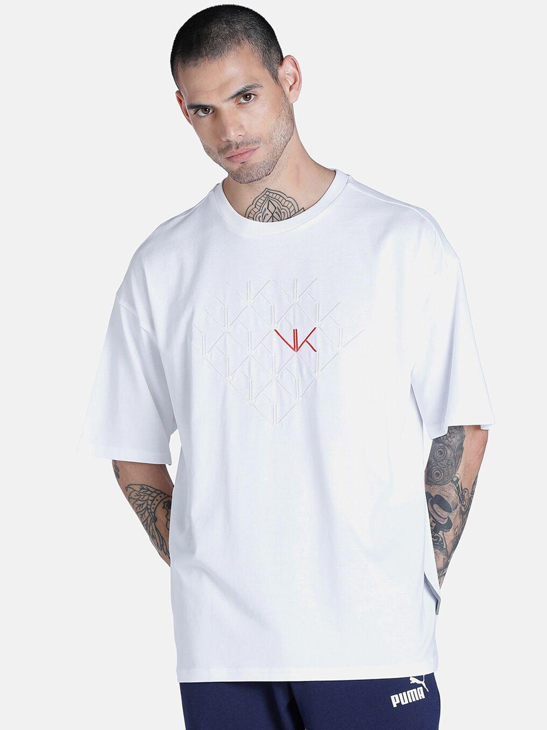 one8 x puma men white printed one8 virat kohli premium cotton loose t-shirt