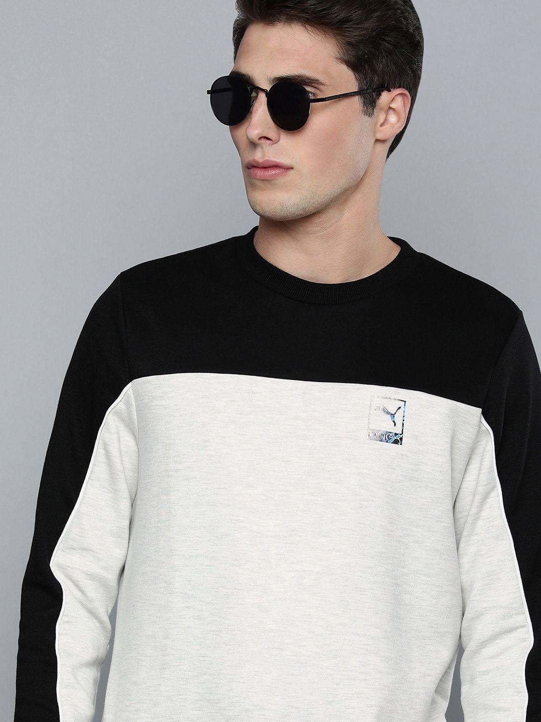 one8 x puma men white slim fit colourblocked crew sweatshirt