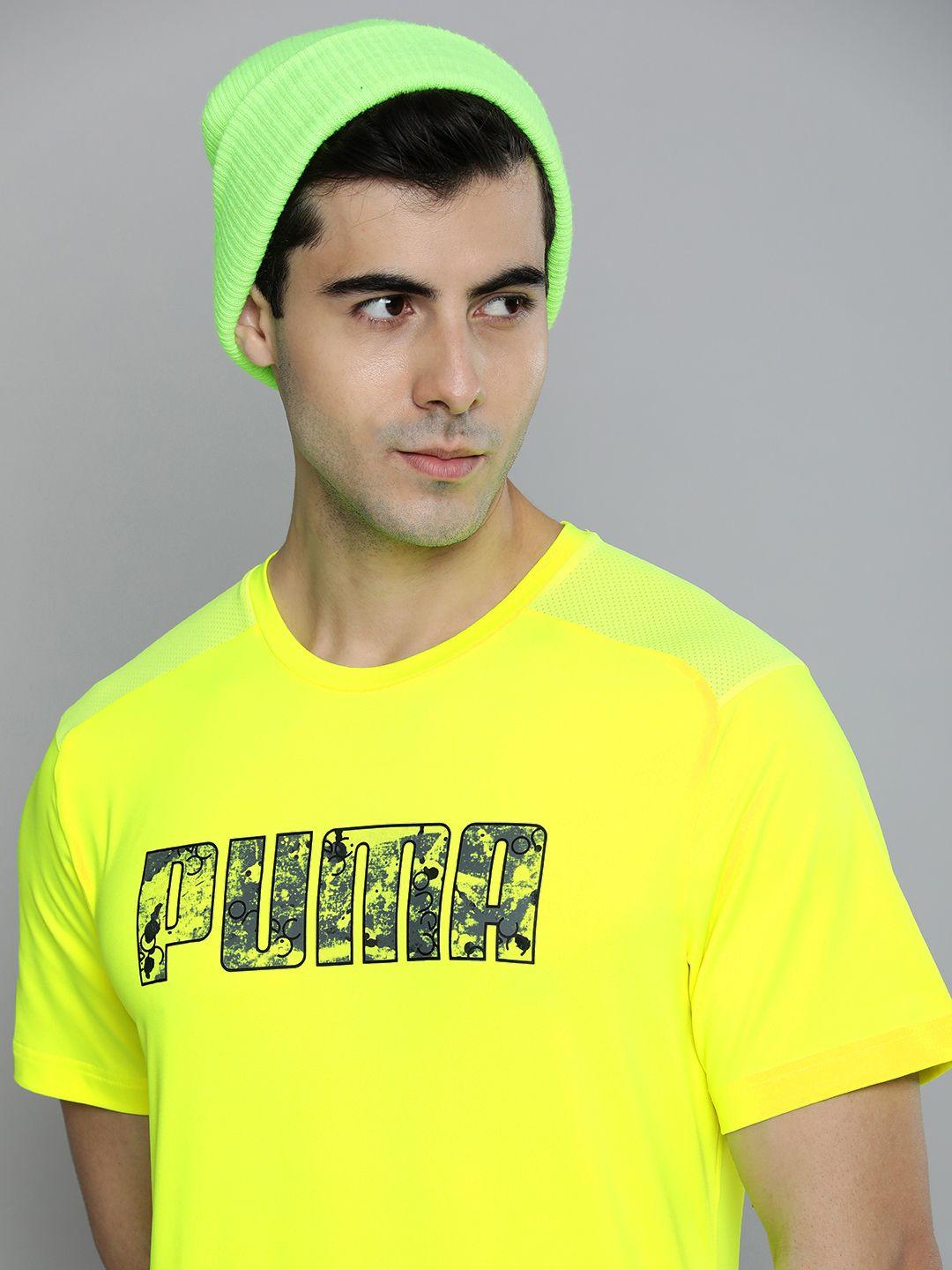 one8 x puma men yellow brand logo printed training or gym t-shirt