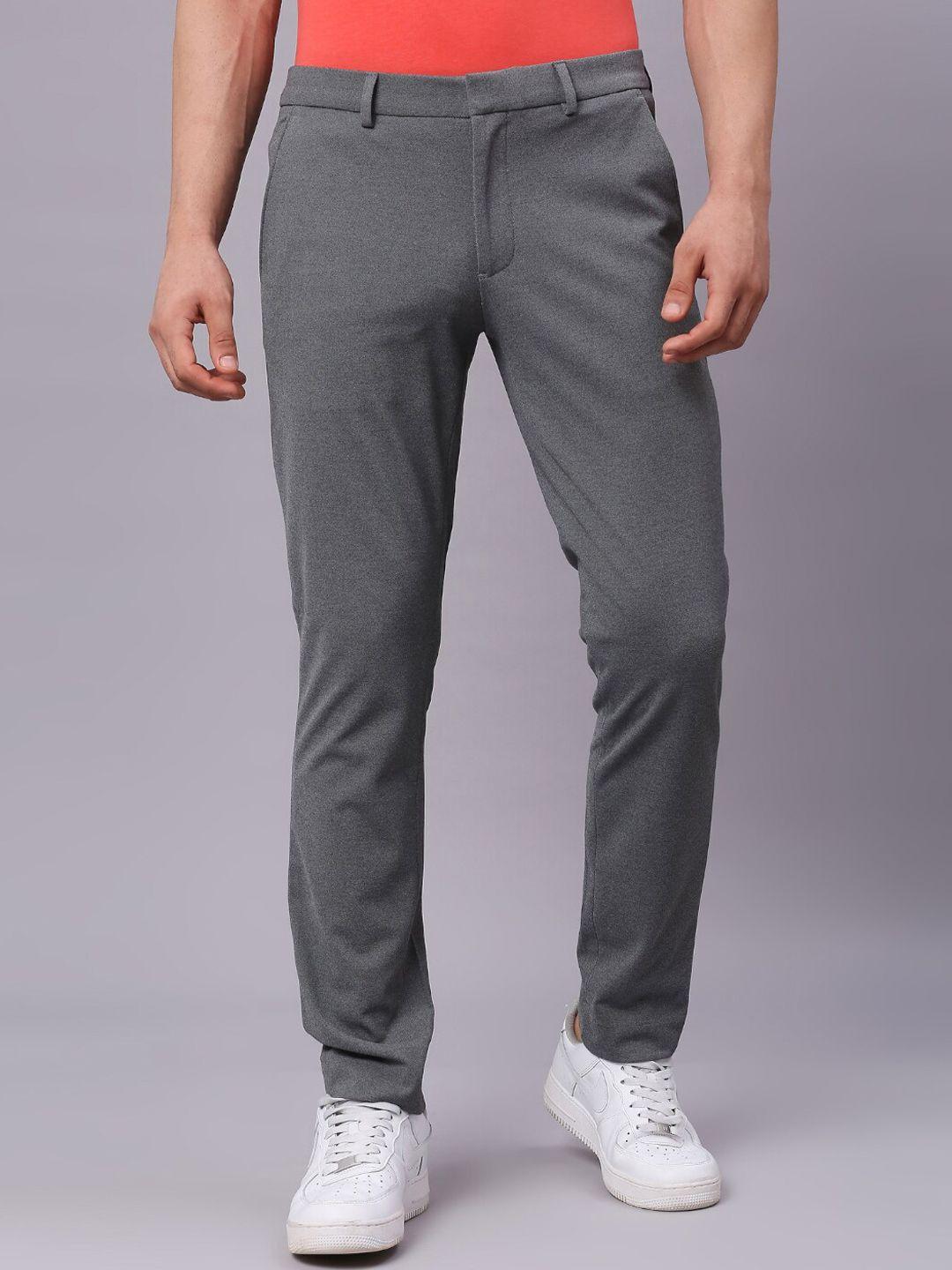 onemile men grey smart slim fit trousers