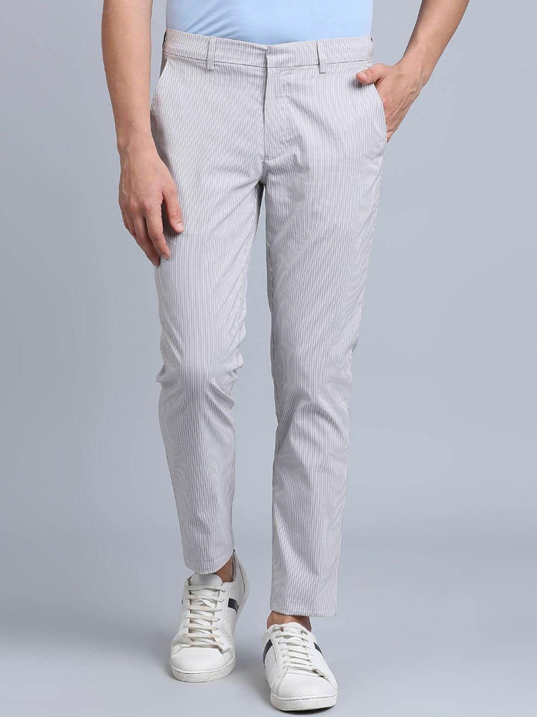 onemile men grey striped smart slim fit trousers