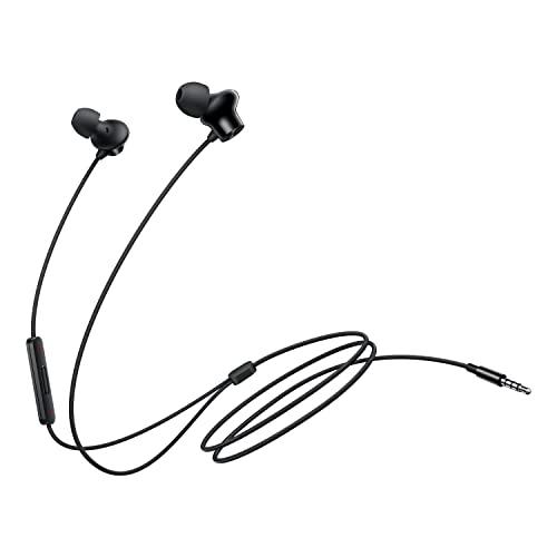 oneplus nord wired earphones with mic, 3.5mm audio jack, enhanced bass with 9.2mm dynamic drivers, in-ear wired earphone - black