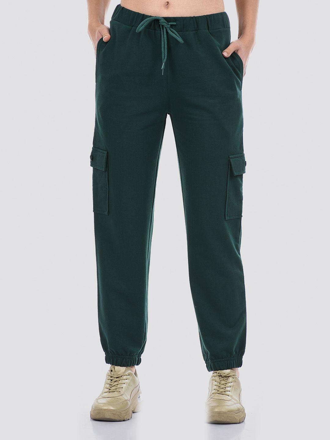 oneway women plus size green solid cotton joggers