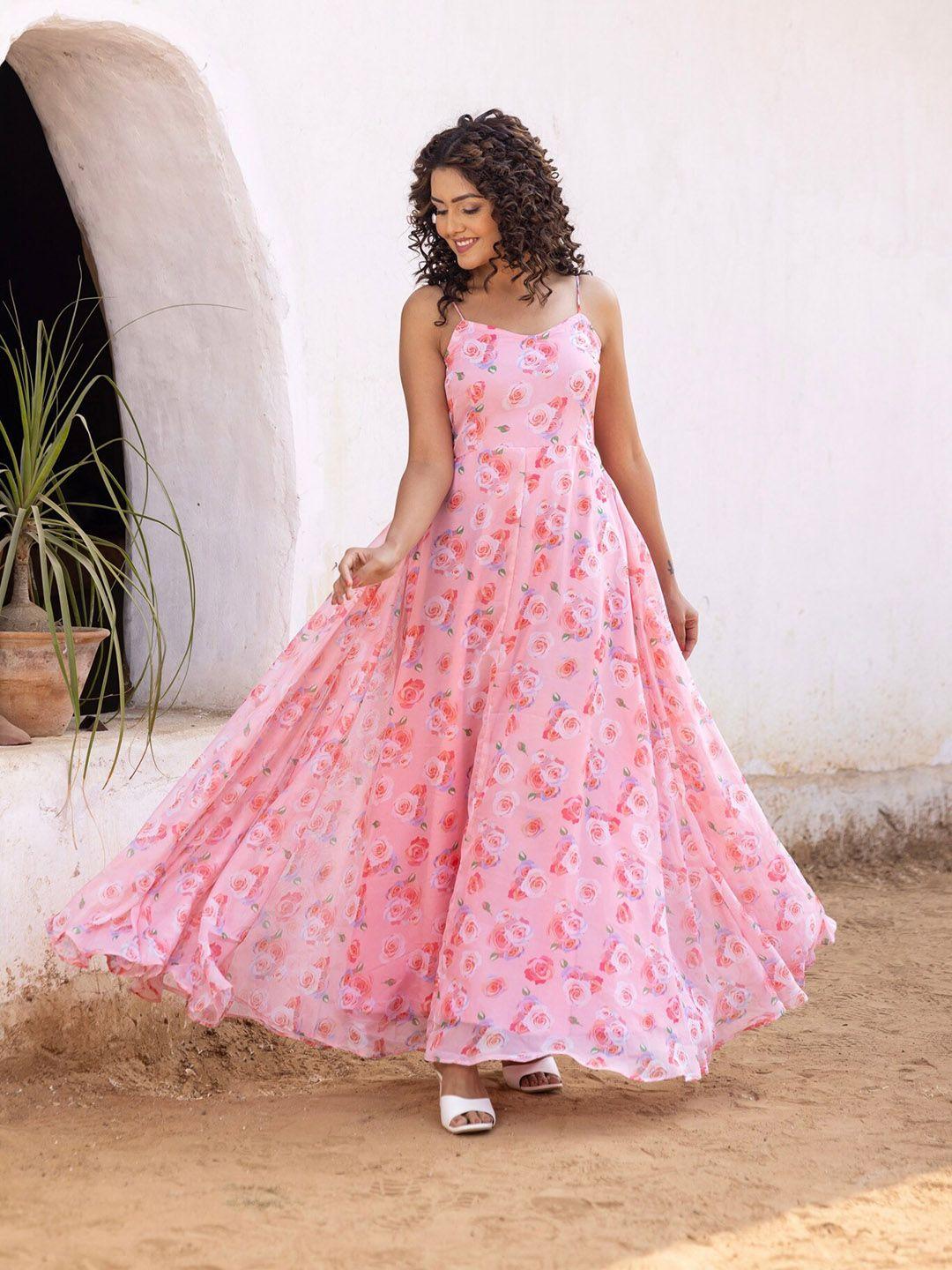 onewe floral printed lace-up satin fit & flare maxi dress