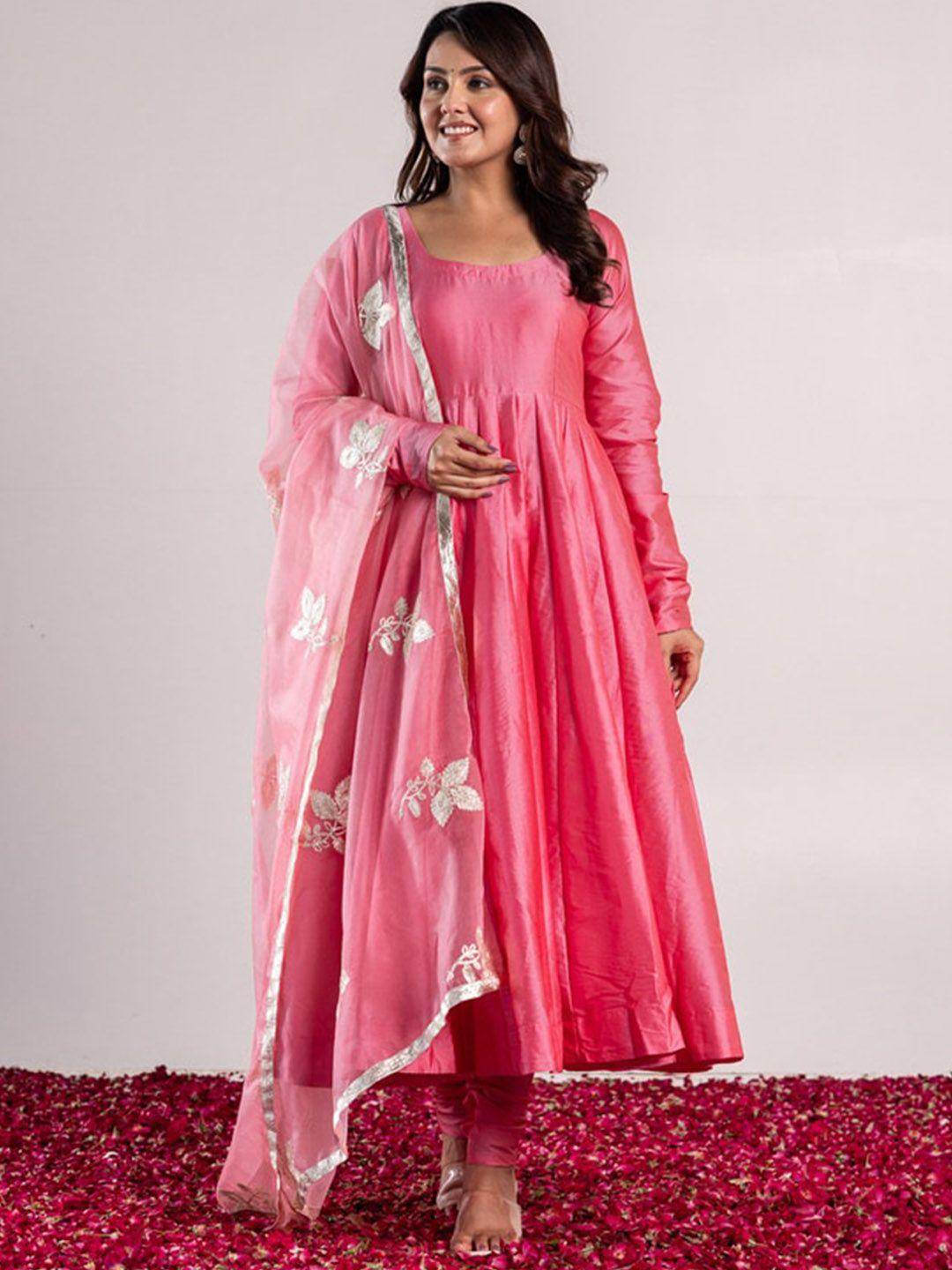 onewe  pure silk anarkali kurta with churidar & with dupatta