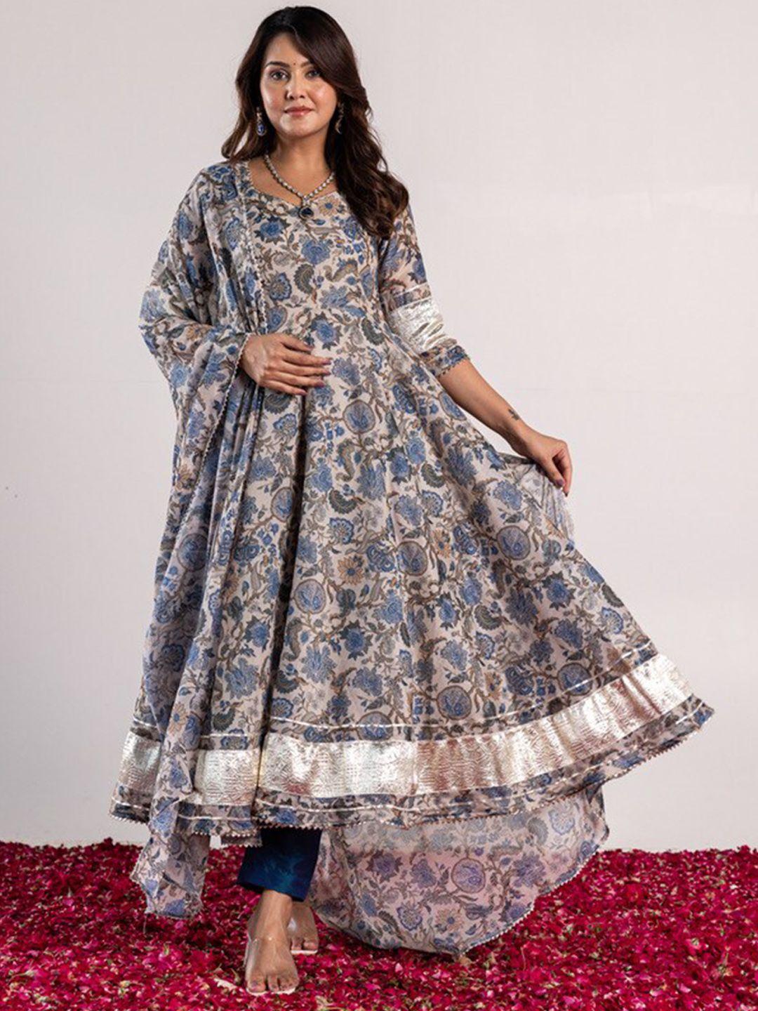 onewe ethnic motifs printed regular kurta with trousers & dupatta