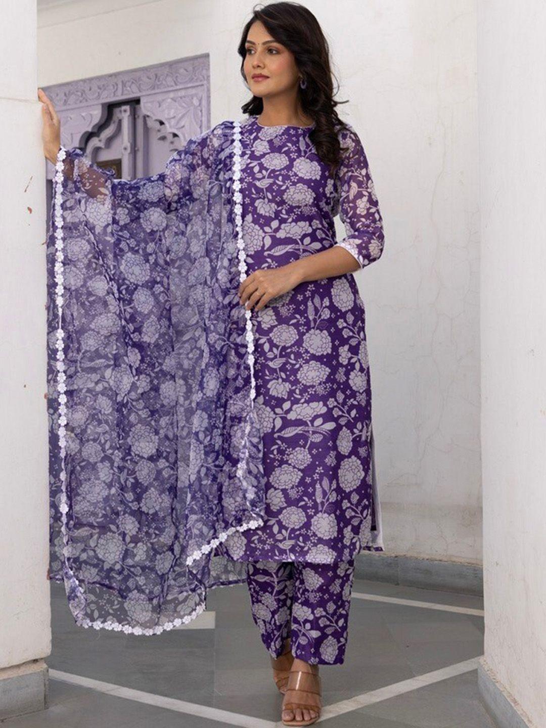 onewe floral printed chanderi silk kurta with trousers & dupatta