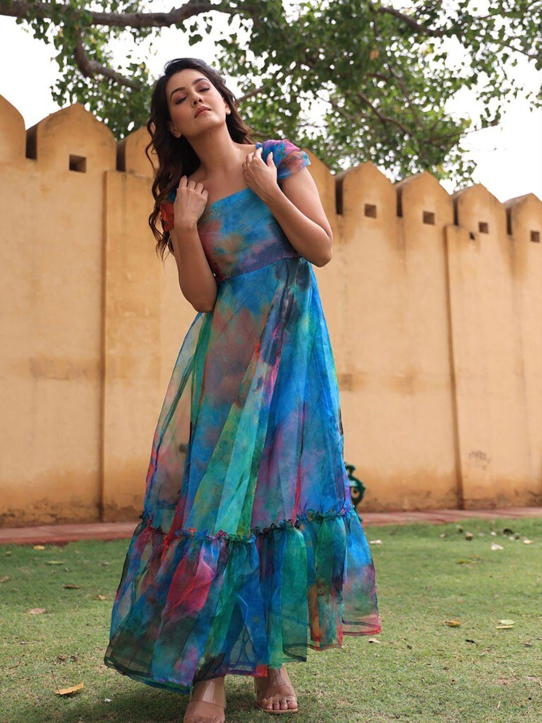 onewe tie and dye dyed net maxi maxi dress