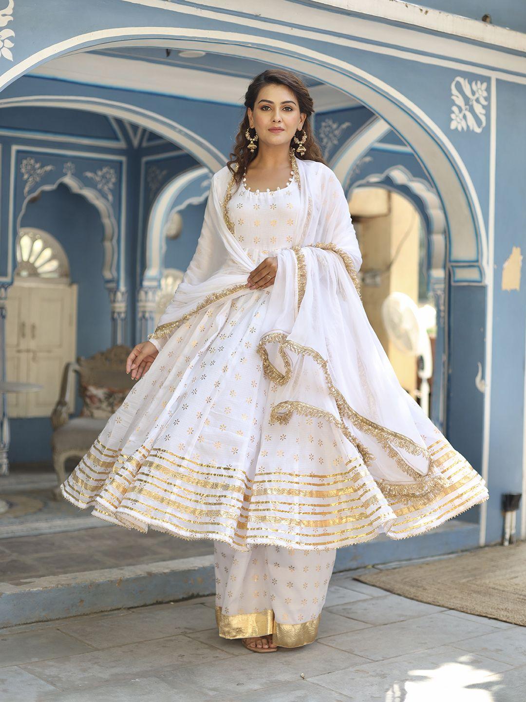 onewe women floral printed empire pure cotton kurta with palazzos & dupatta