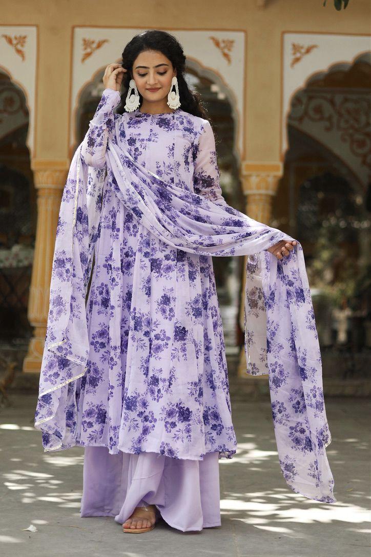 onewe women floral printed pleated kurta with sharara & dupatta