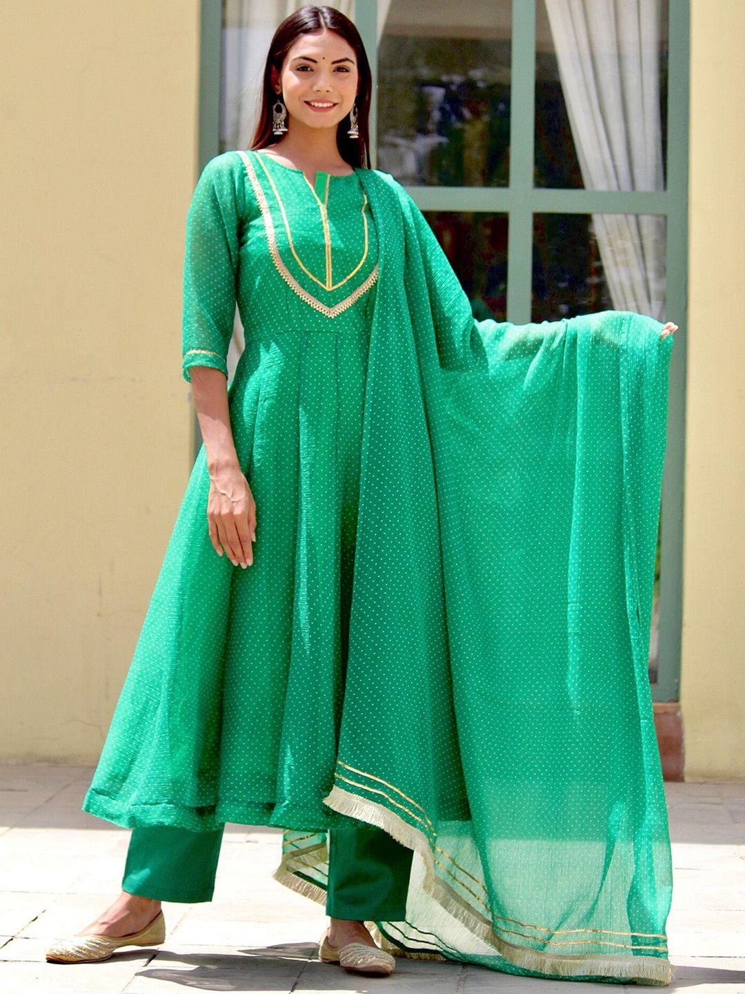 onewe women printed empire sequinned kurta with trousers & dupatta