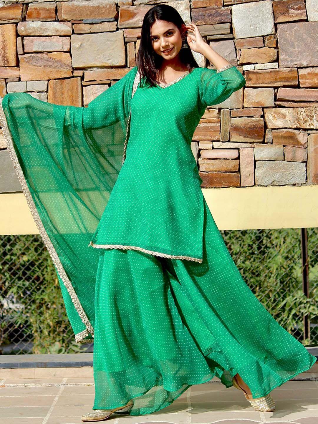 onewe women self design gotta patti kurti with skirt & dupatta