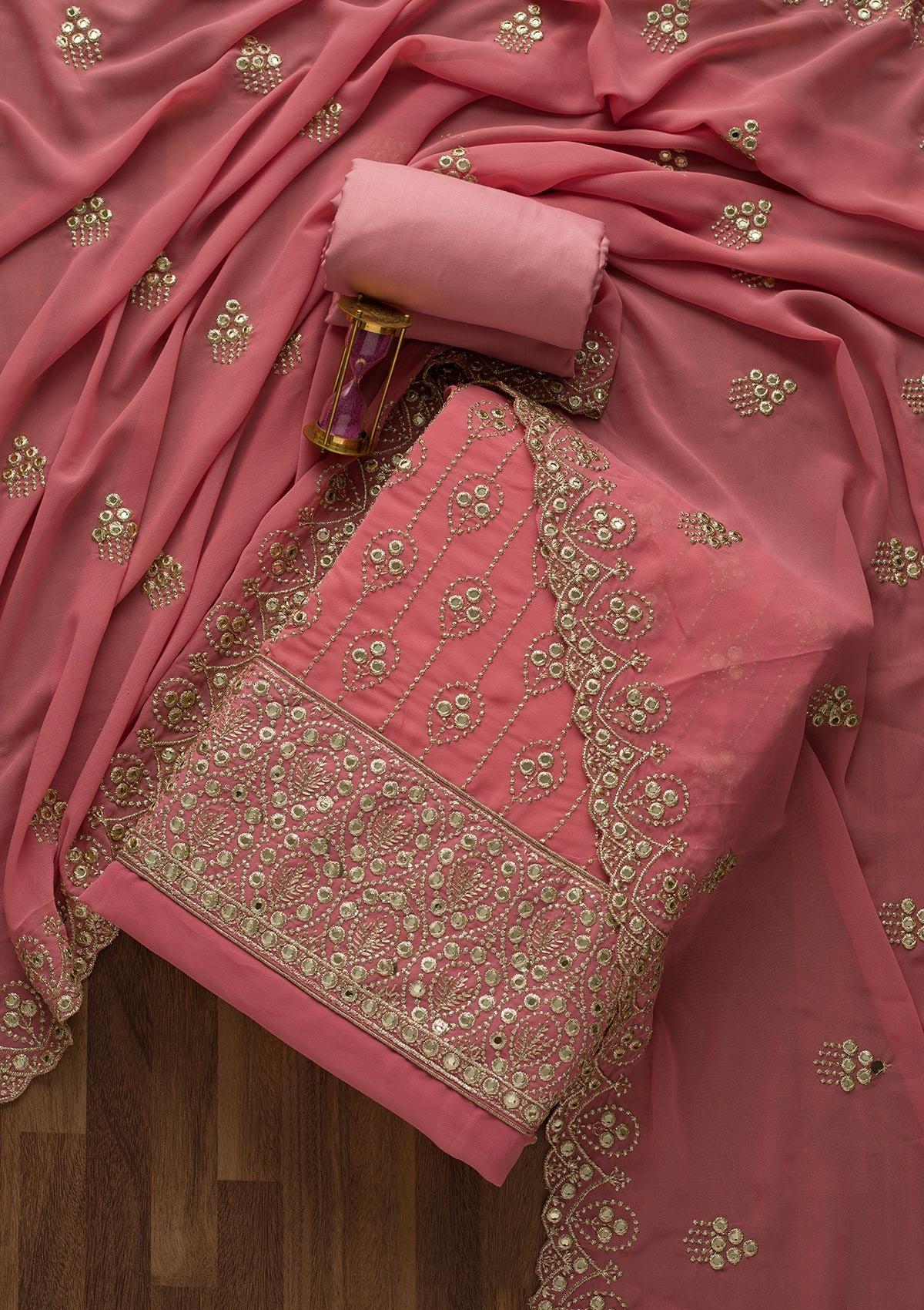 onion pink gotapatti georgette unstitched salwar suit
