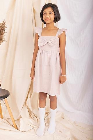 onion pink linen & lyocell bow dress for girls