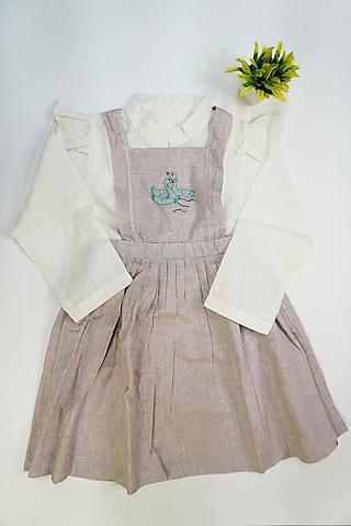 onion pink linen & lyocell hand embroidered dress for girls
