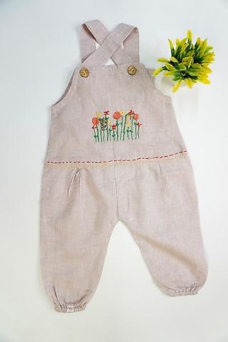 onion pink linen & lyocell hand embroidered jumpsuit for girls