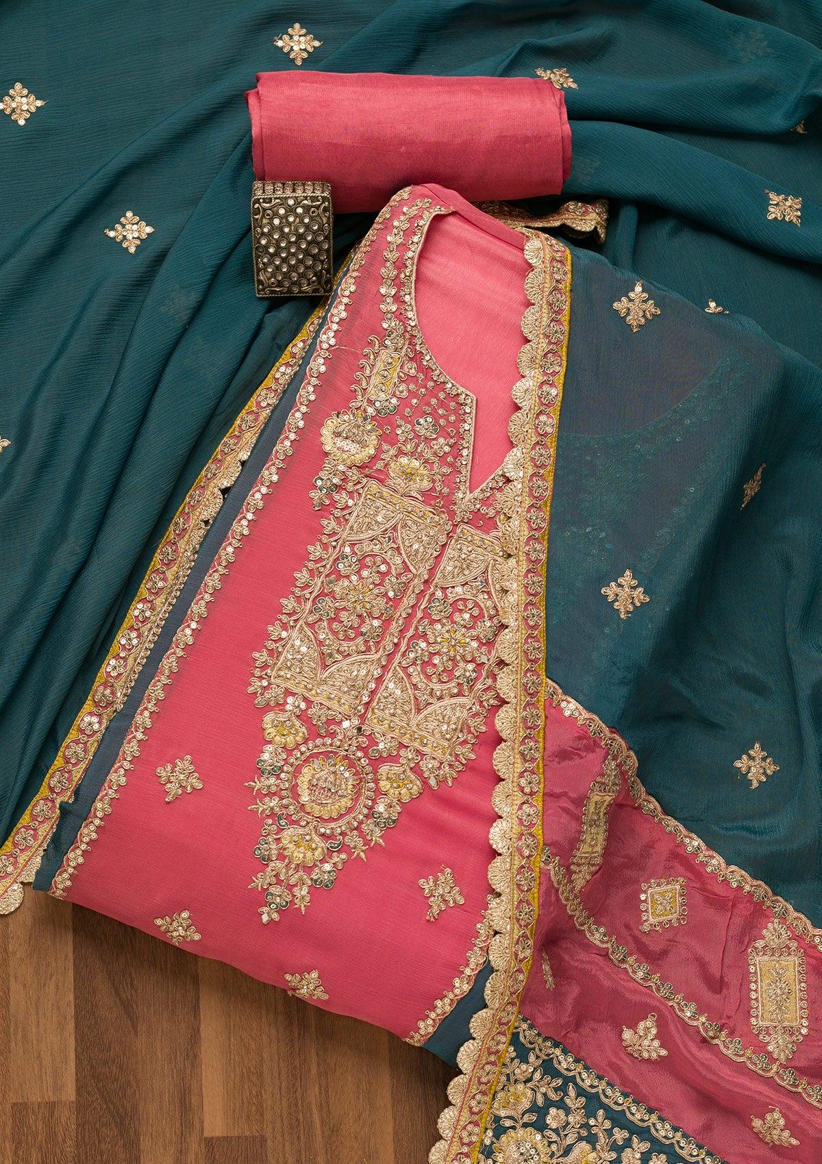 onion pink zariwork georgette unstitched salwar suit