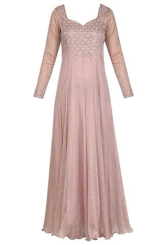 onion mauve embroidered printed anarkali with dupatta