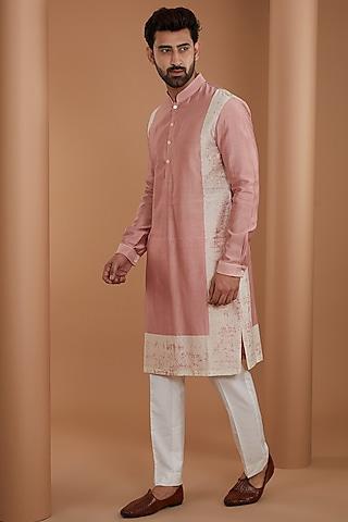 onion pink cotton silk chanderi printed kurta set