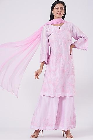 onion pink dori embroidered kurta set