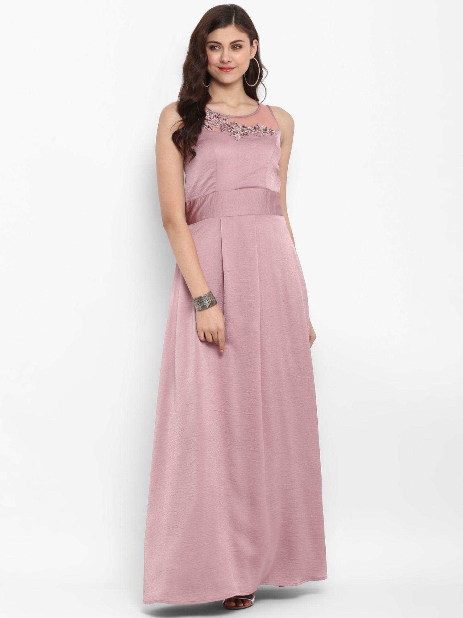 onion pink embellished crepe maxi dress for women