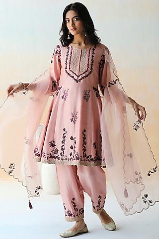 onion pink embellished kurta set