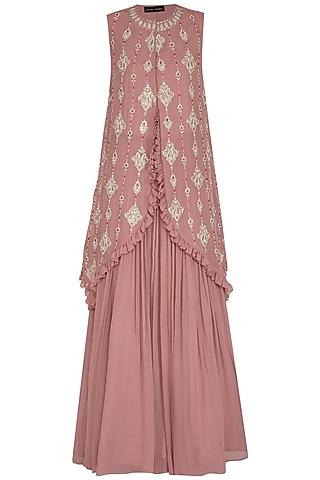 onion pink embroidered asymmetrical cape with skirt