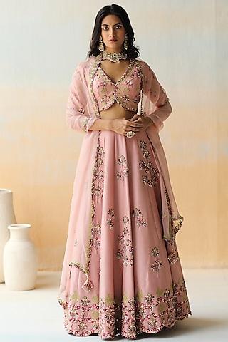 onion pink embroidered lehenga set