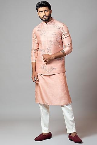 onion pink embroidered nehru jacket