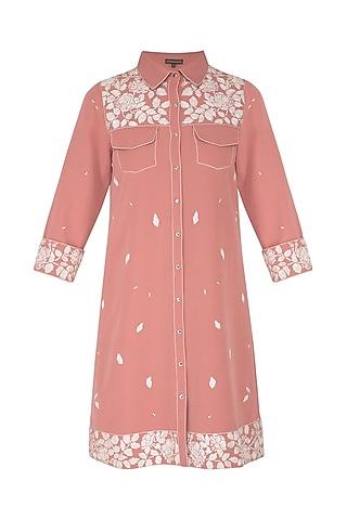 onion pink embroidered shirt jacket