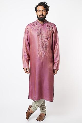 onion pink hand embroidered kurta set