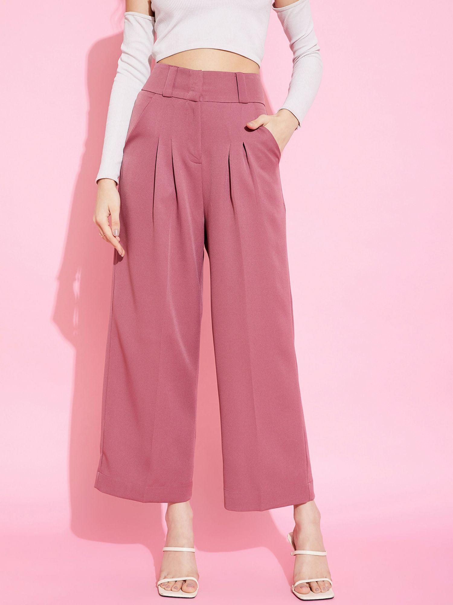 onion pink high waist pleated flared trouser